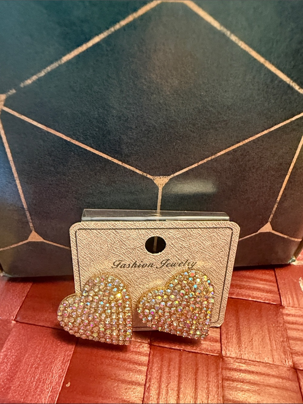Fashion Jewelry Gold Heart Stud Earrings with Iridescent Crystals (Clip-on)